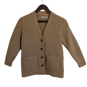OUTERKNOWN 100% Extrafine Merino Wool Rib Knit Cardigan - Brown/Tan - Size S